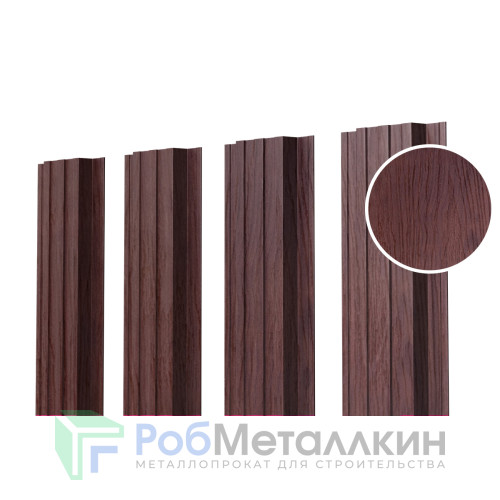 Евроштакетник П-образный прямой 0.5 Принтек двусторонний Темное дерево
