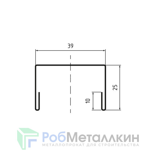 Профиль П-образный вертикальный направляющий (боковой) Порошковый окрас RAL 9006 Гладкая